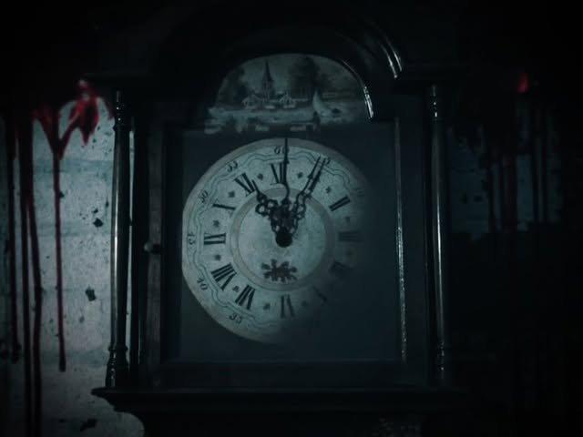 Film still of an old grandfather clock